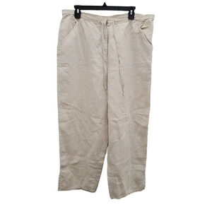J. Jill Petite Beige 100% Linen Flat Front Casual Lagenlook Loose Fit‎ Pants LP